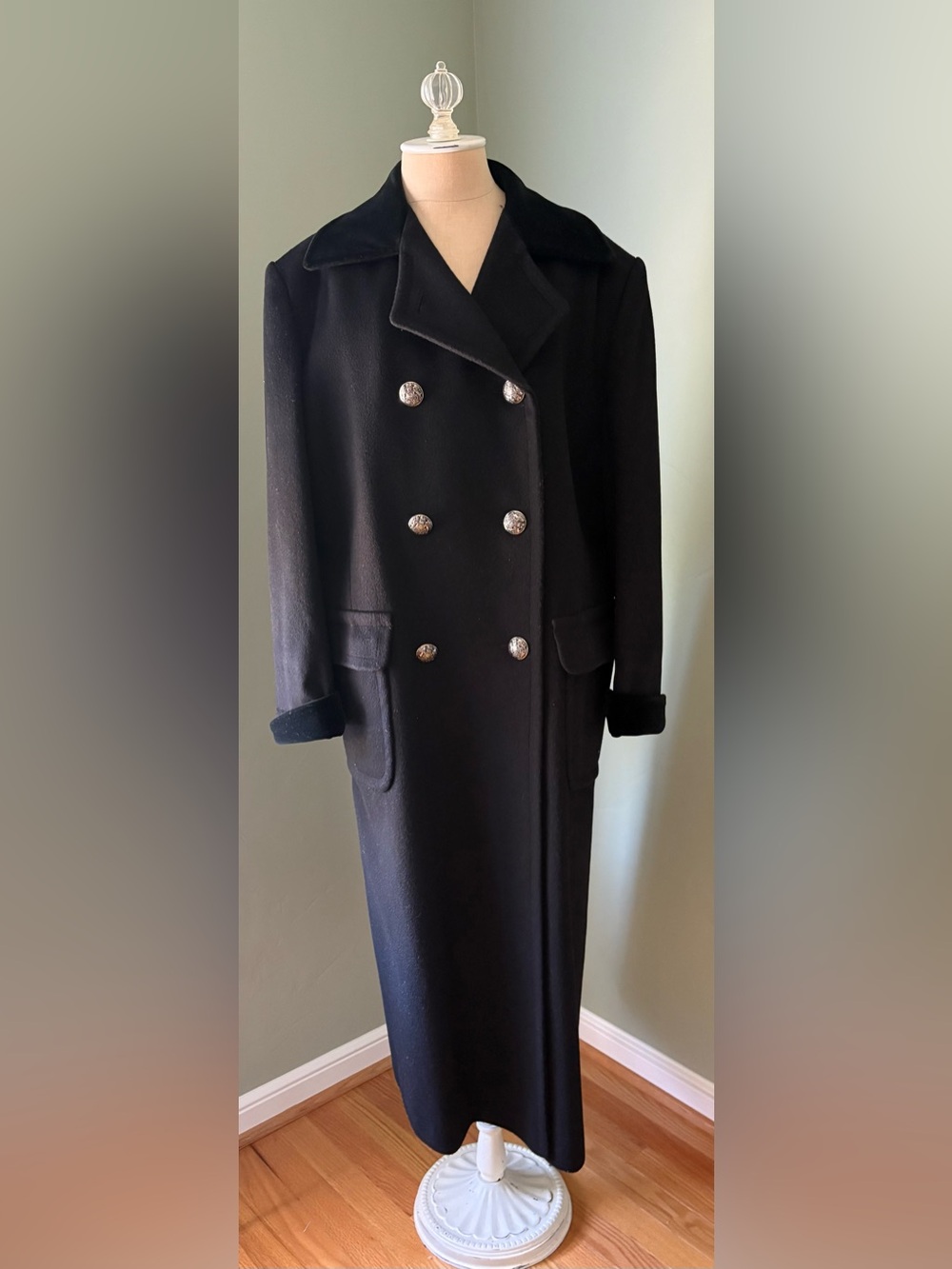Vintage Bill Blass-  Black Double-Breasted Long 100% Wool Coat